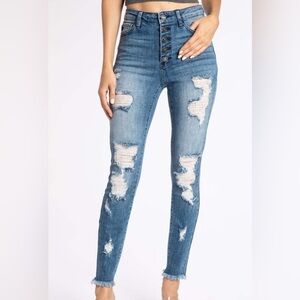 KanCan Women's HighriseRipped Blue Skinny Jeans